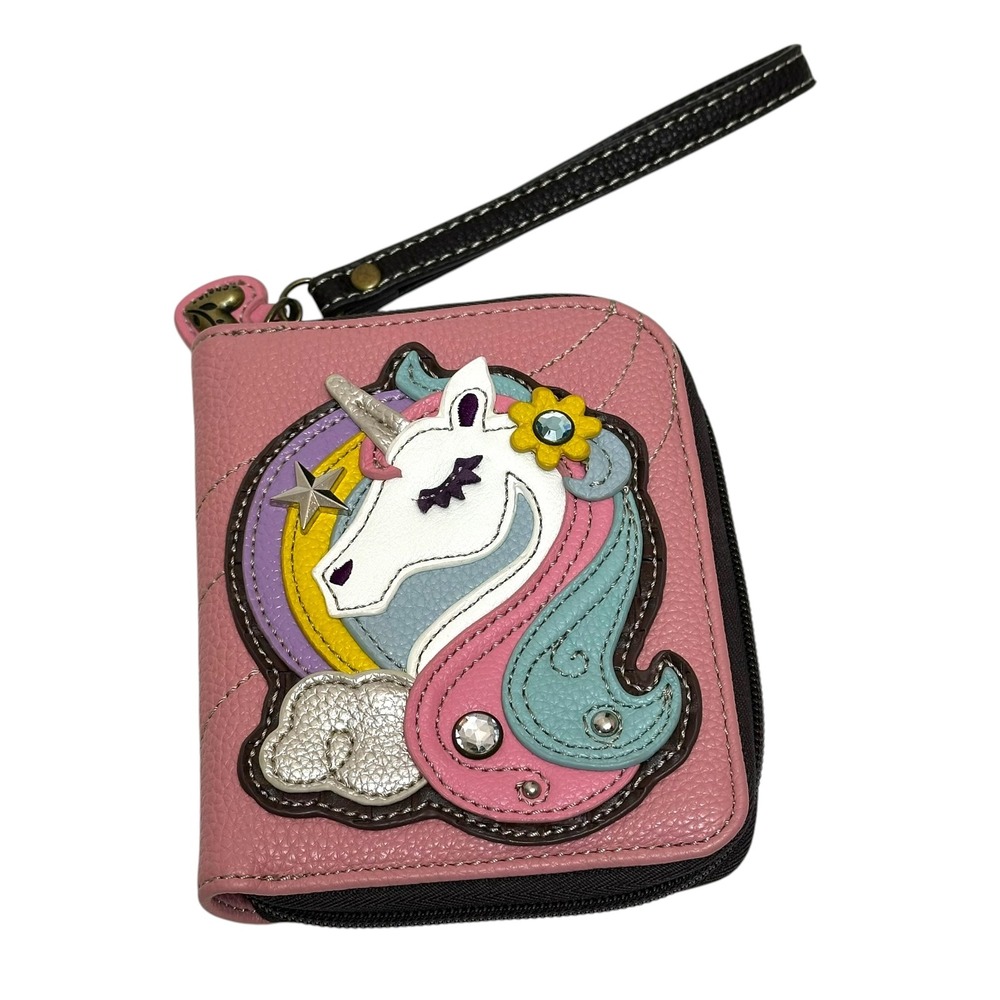 Chala Wallet Unicorn Rainbow Zip Around Wristlet Pink‎ OS Faux Leather Whimsical